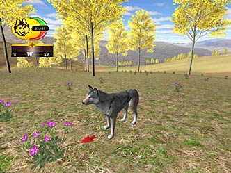 Screenshot of Wolf with aspen and flowers